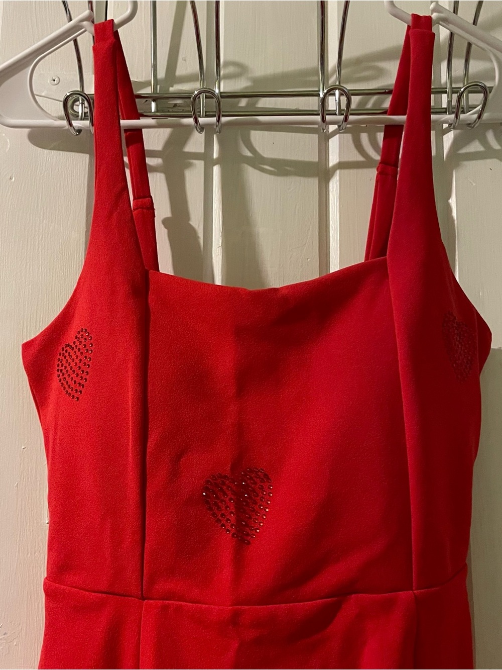 Red rhinestone Hearts Mini Dress with Side Slit-small like new - Picture 3 of 11